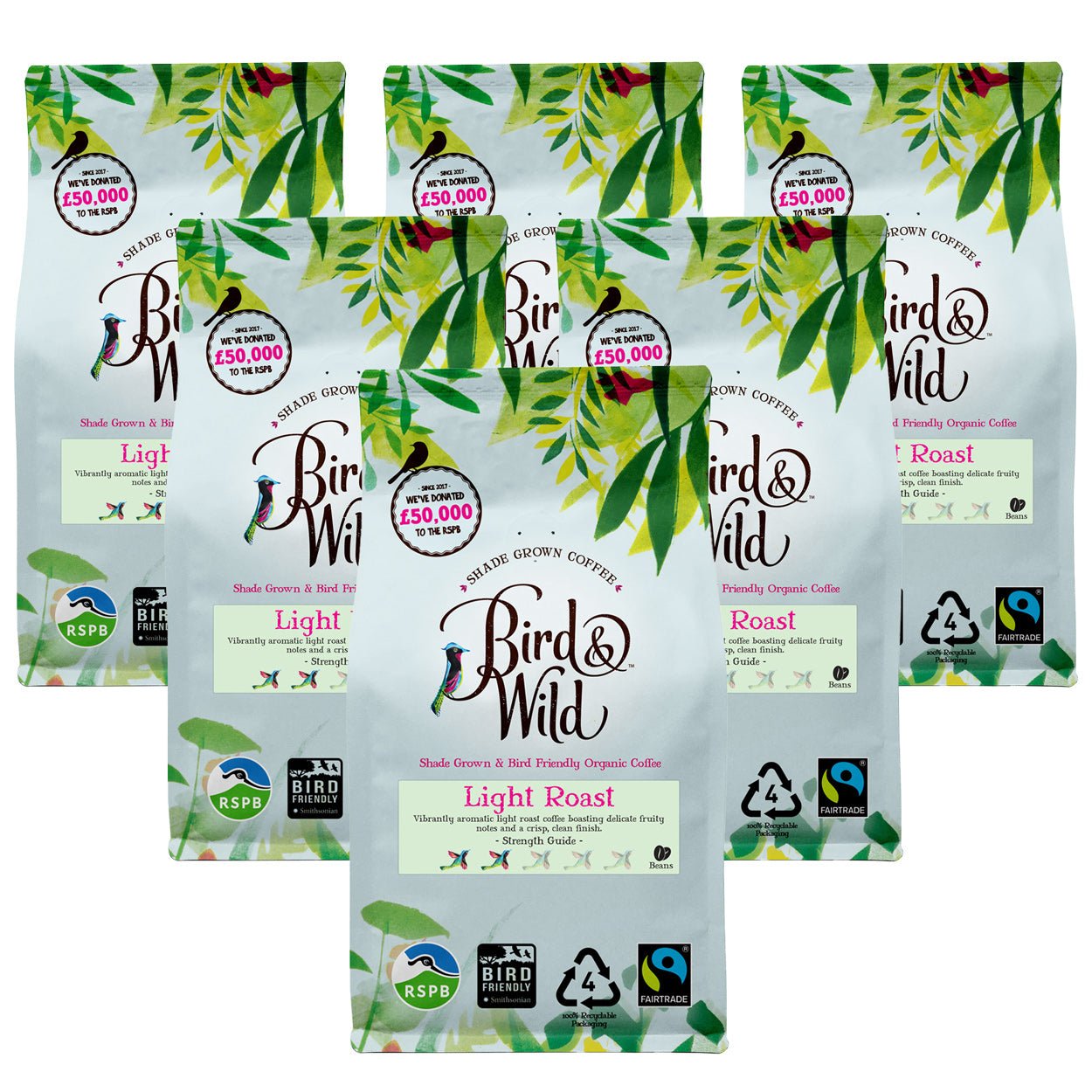 Light Roast, Fairtrade Organic Coffee Beans or Ground - Case 6x200g - Bird & Wild Coffee