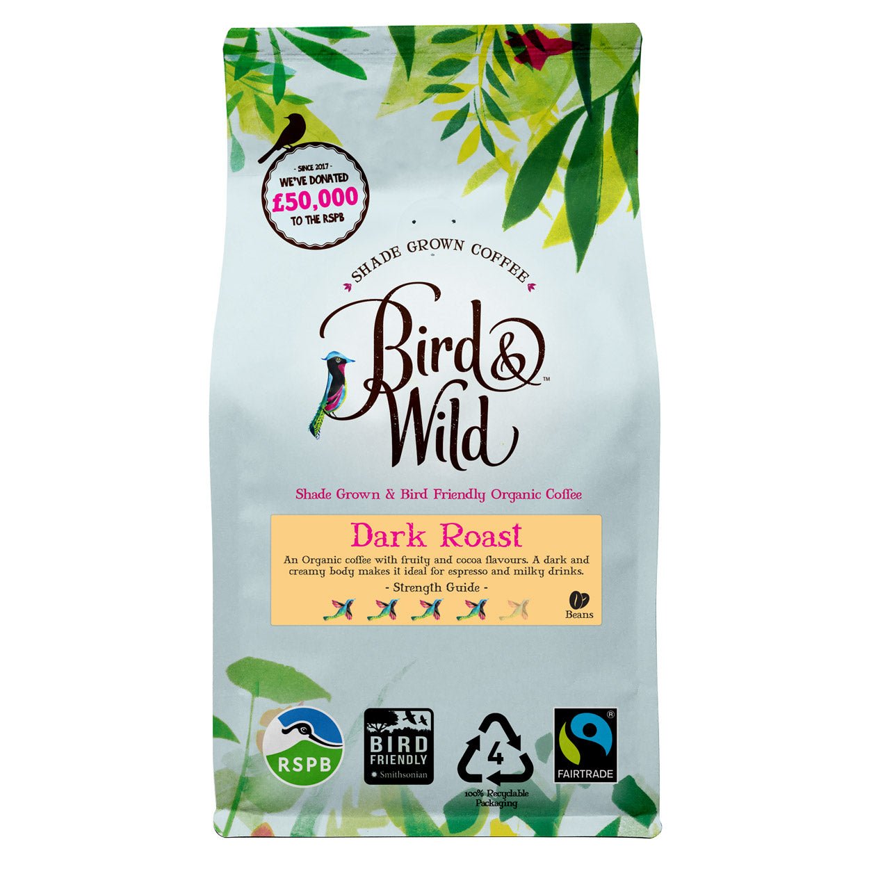 Dark Roast Coffee, Case of 6 x 200g Bags - Beans or Ground - Bird & Wild Coffee