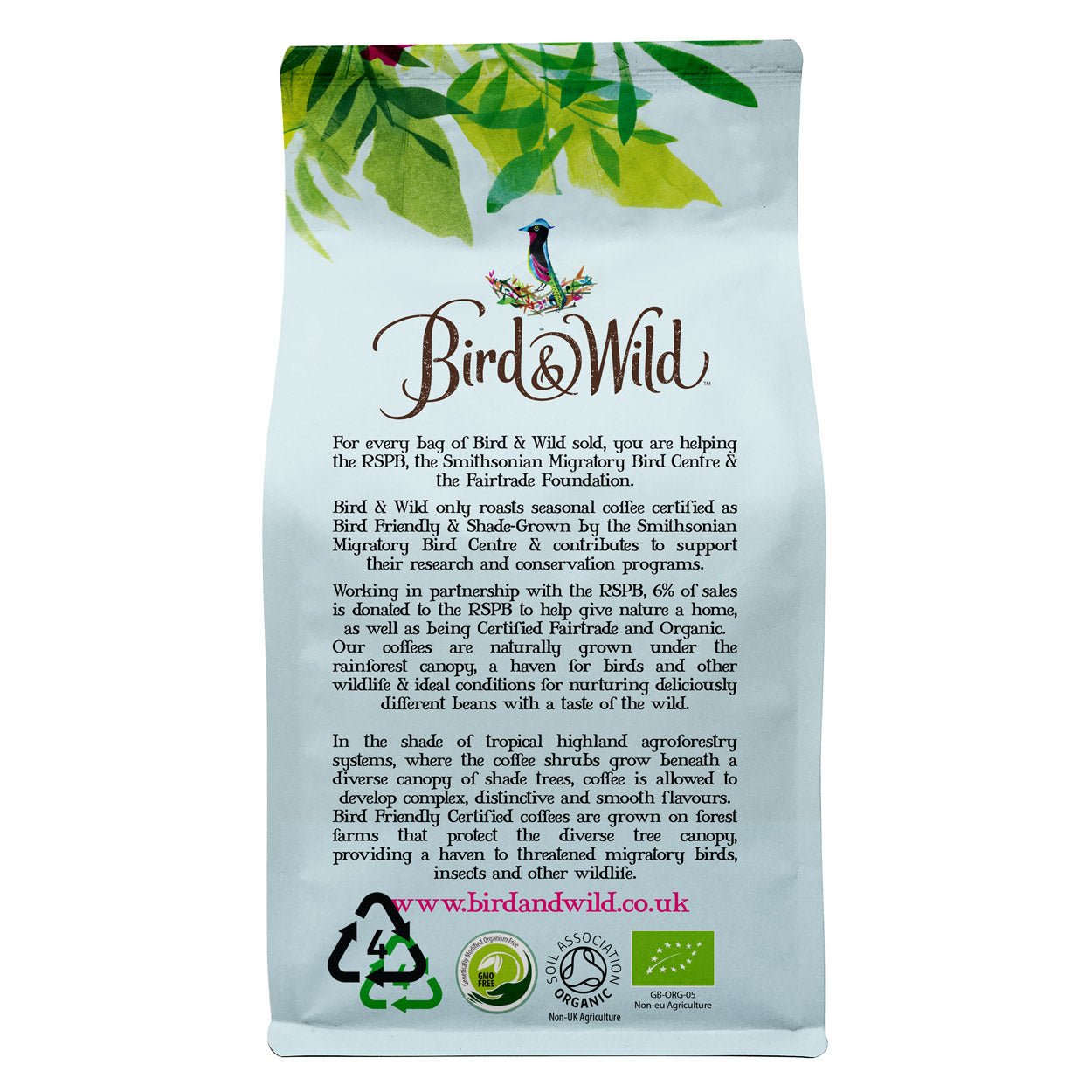 Light Roast, Case of 6 X 200G Bags, Fairtrade Organic Shade Grown Bird Friendly Coffee, Strength 3 - Bird & Wild Coffee
