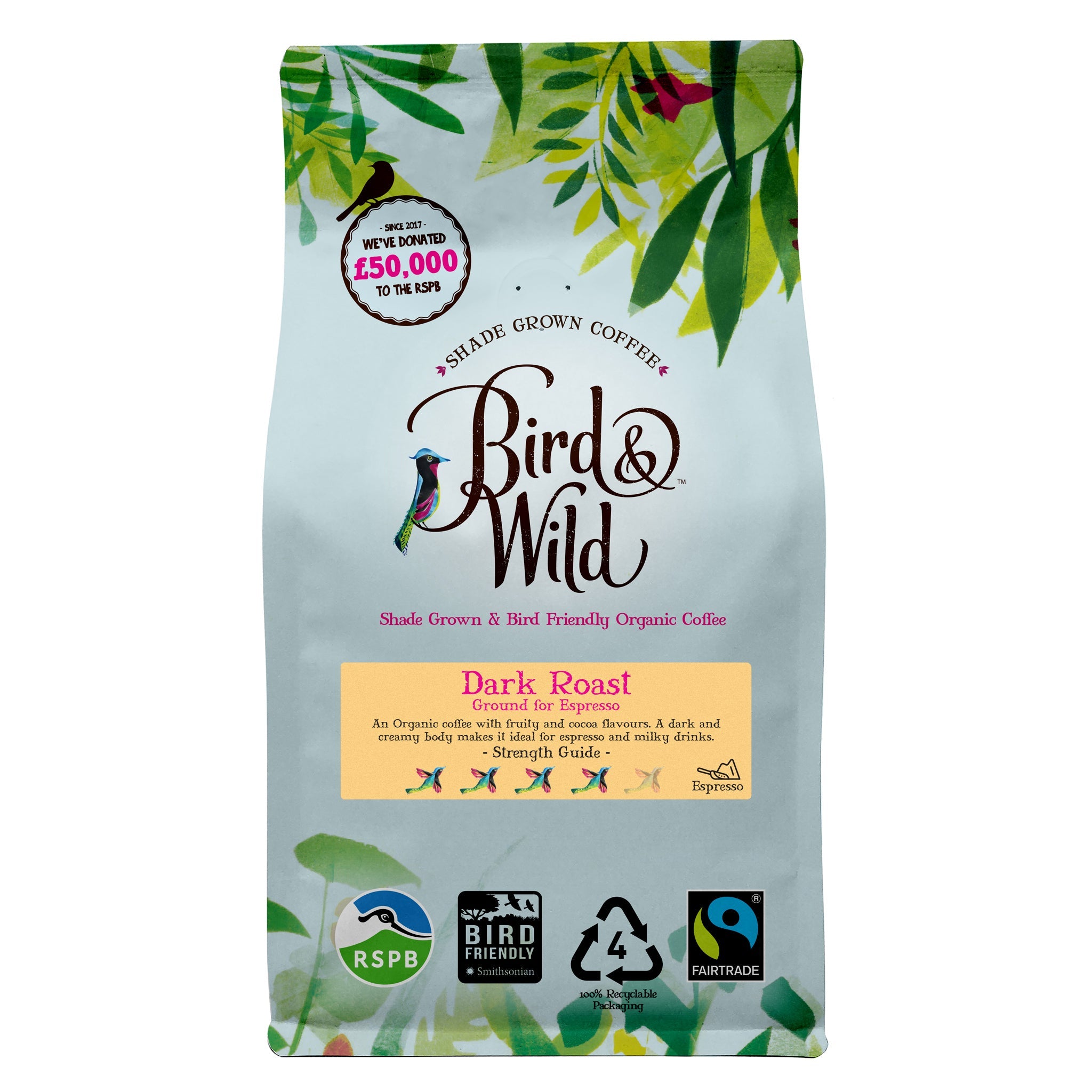 Dark Roast Espresso Fairtrade Organic Coffee - 6x200g - Bird & Wild Coffee