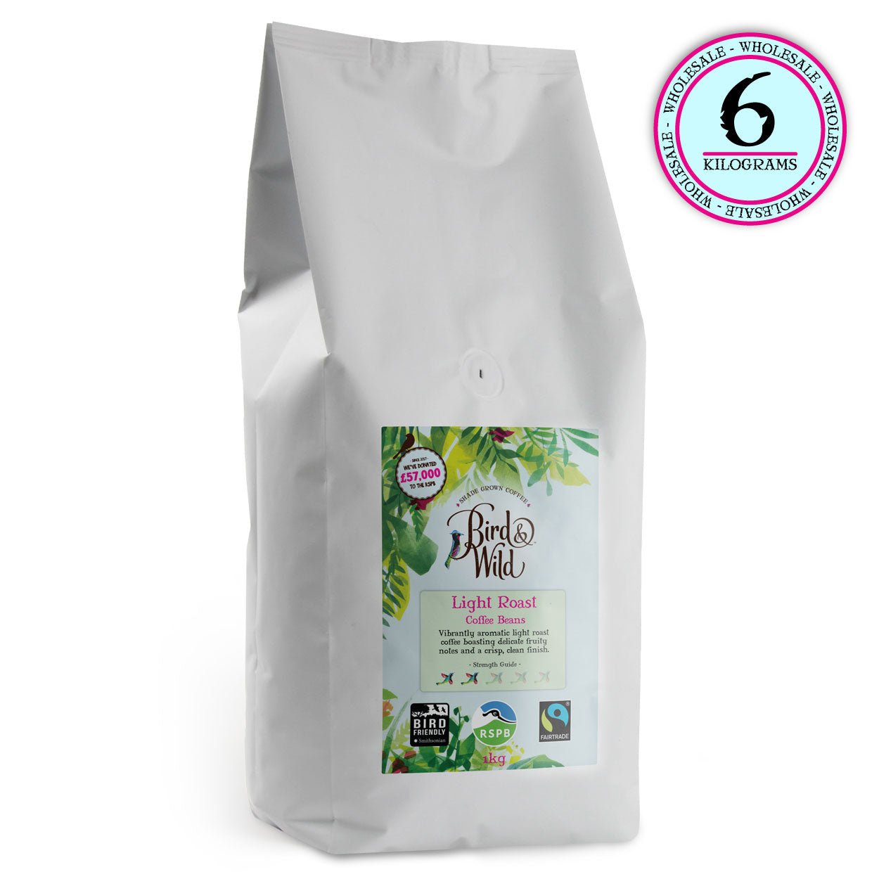 Light Roast Fairtrade Organic Coffee - Case of 6 x 1kg - Bird & Wild Coffee